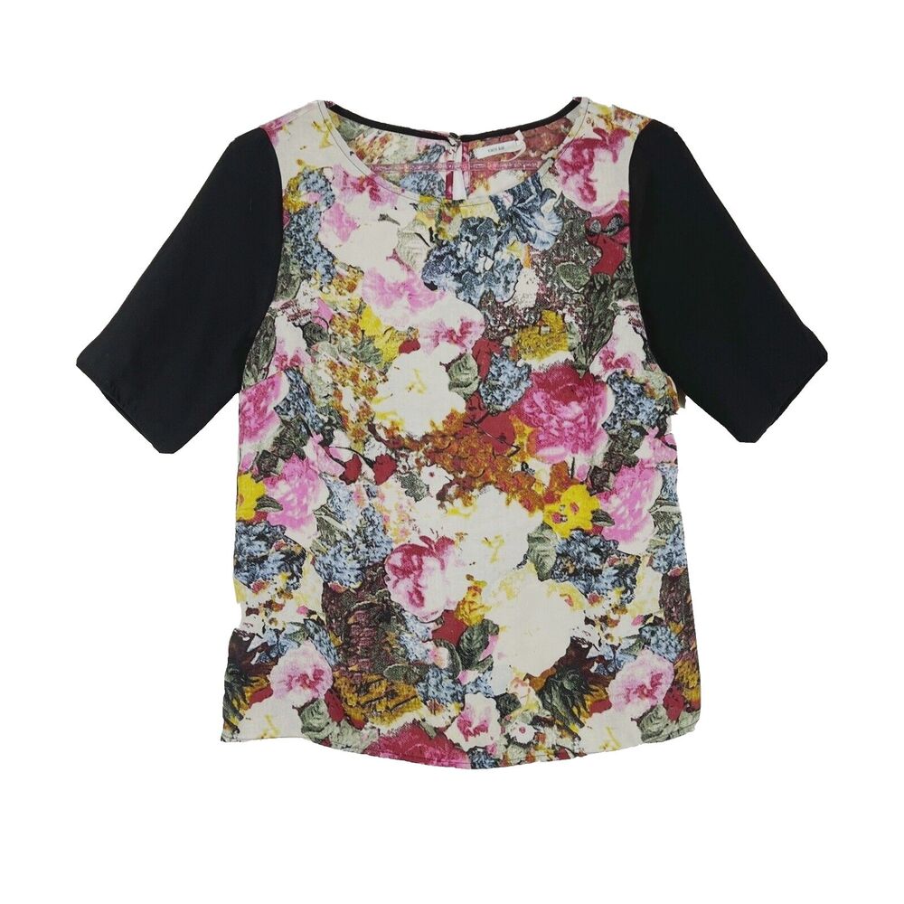 KIMCHI BLUE Floral Top Women’s Size Medium Blouse Career Dark Academia Keyhole